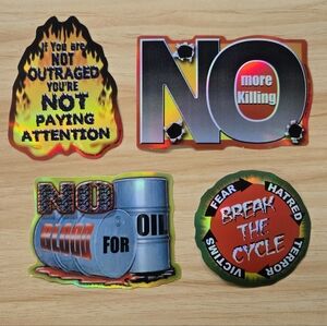 BULK Bundle Lot 80 Y2K Holographic Anti-war Peace Protest Stickers 2003 Hippie